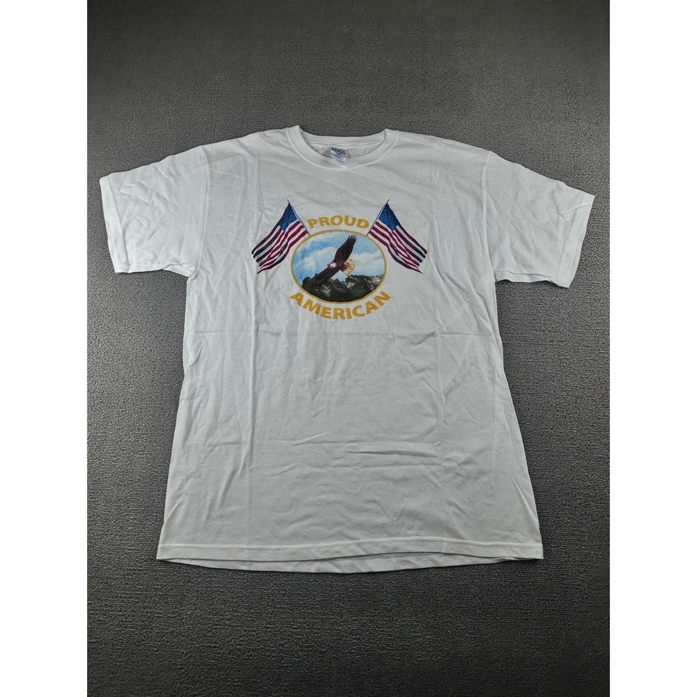 Vintage M&O Knits T-Shirt Men L White Proud‎ American Eagle Flag Cotton USA